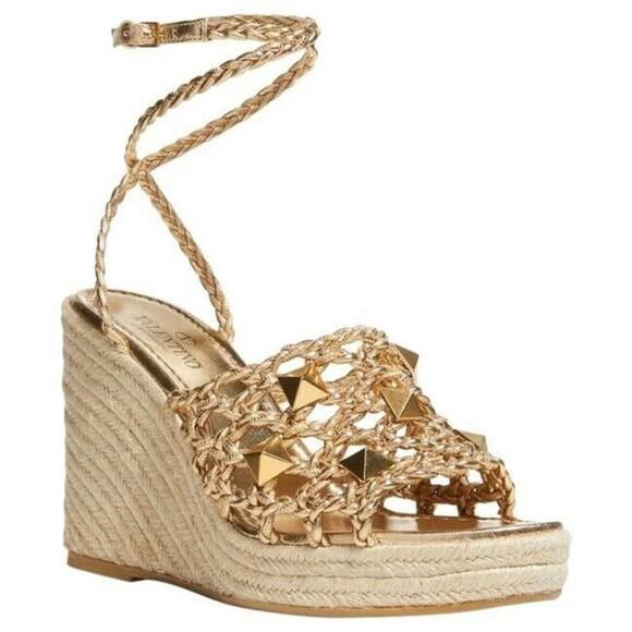 Valentino Garavani Gold Studded Espadrille Wedges - Size 38,5 - Picture 6 of 6